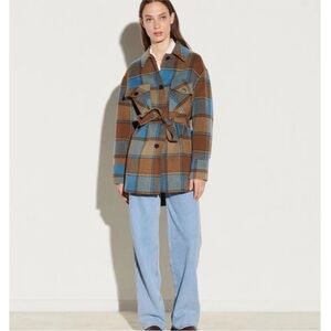 Sandro Belted Checked Wool-blend Jacket